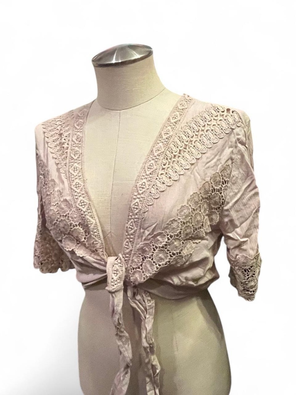 No Boundaries Pale Pink Crochet Lace Bolero